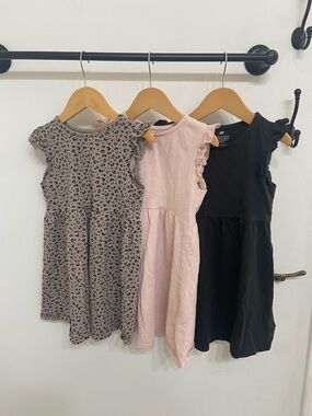 H&M Kids Girls' Flutter Sleeve Dress - Pink/Black/Leopard Print 3pack